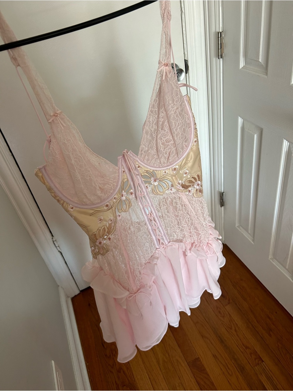 For Love & Lemons Pale Pink Lace & Chiffon Bow Slip NEW W TAGS